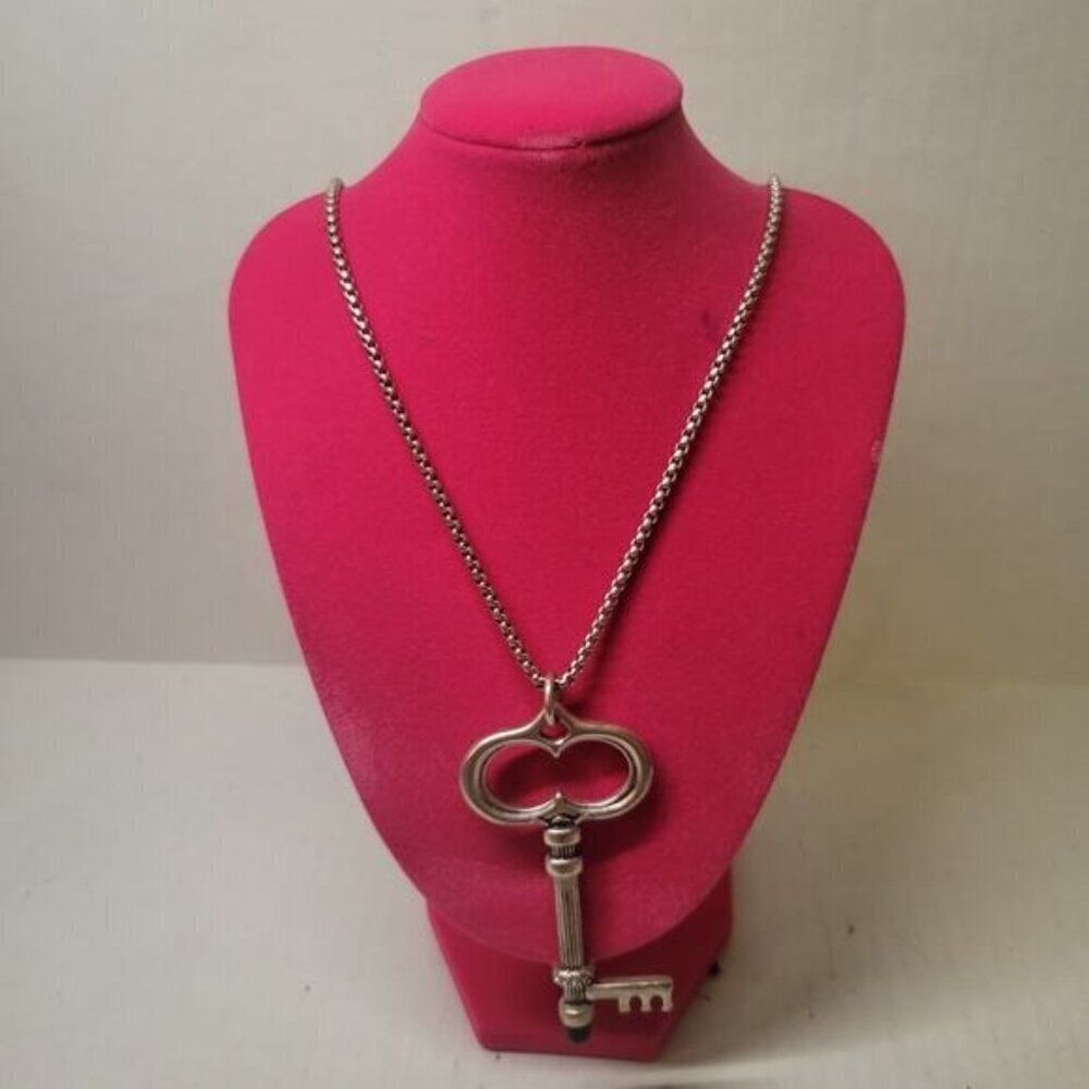 Chico's Silver Tone Casual Metallic Statement Chunky Key Pendant 32" Necklace